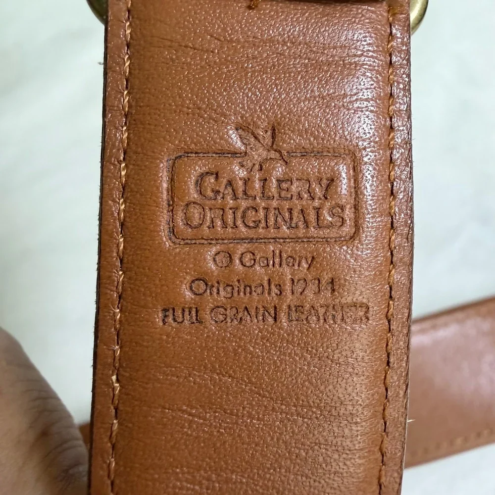 Gallery Originals Belt Mens 42 Brown Full Grain Leather Woven Inlay Brass Buckle